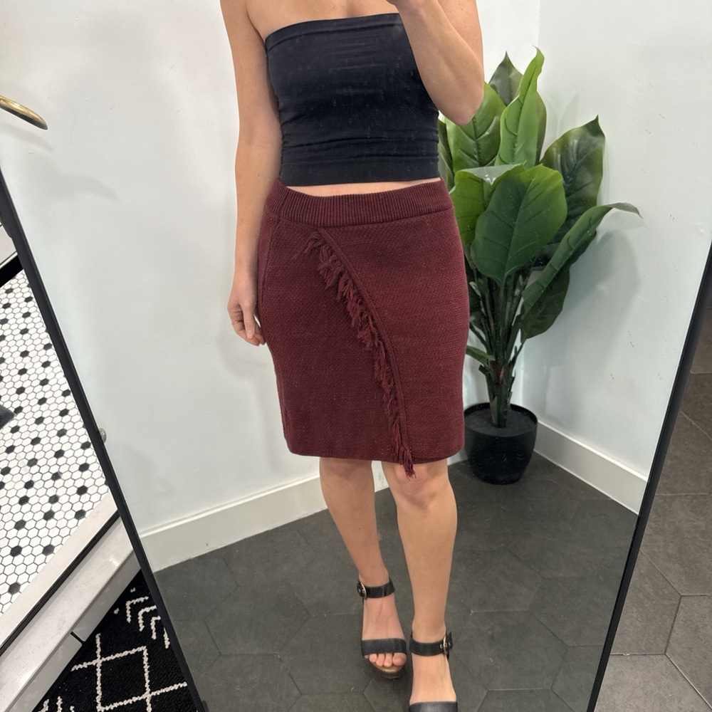 Elegant Burgundy Fringe Skirt